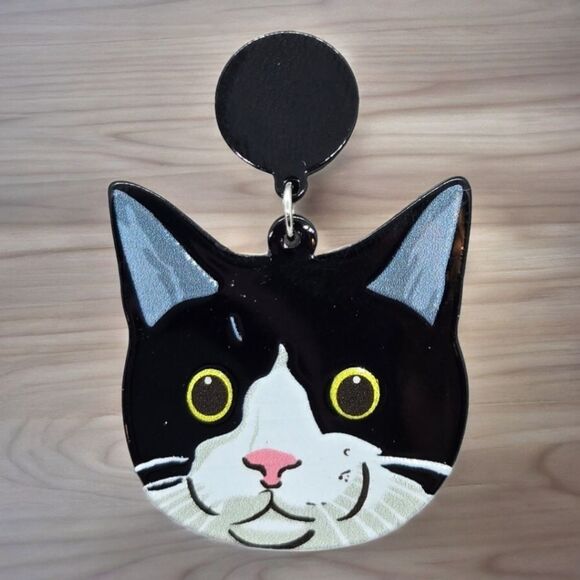 Large Black Tuxedo Cat 🐈‍⬛ Dangle Earrings Gothic Tuxie Kitty Cute Gift NEW Tux - Picture 4 of 5